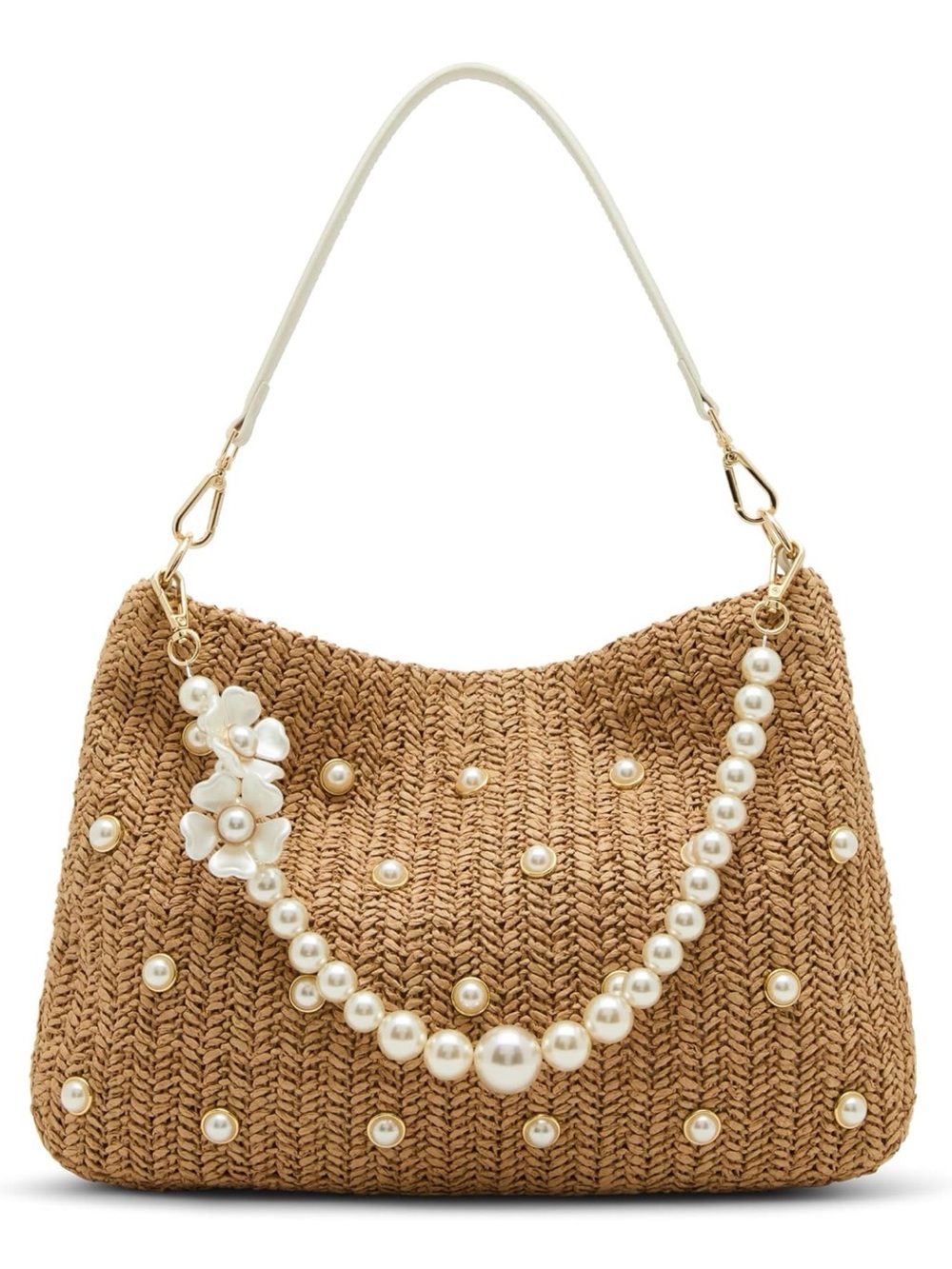 Betsey Johnson Raffia Faux Pearl Hobo Bag